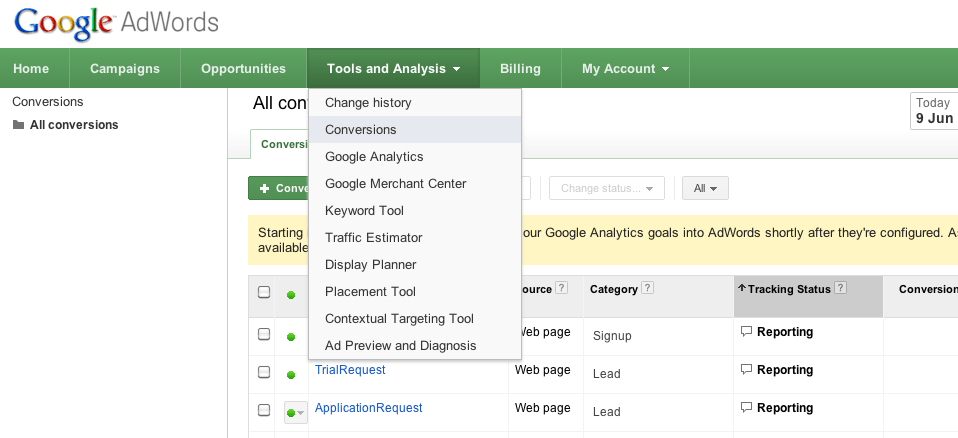 tracking conversions adwords