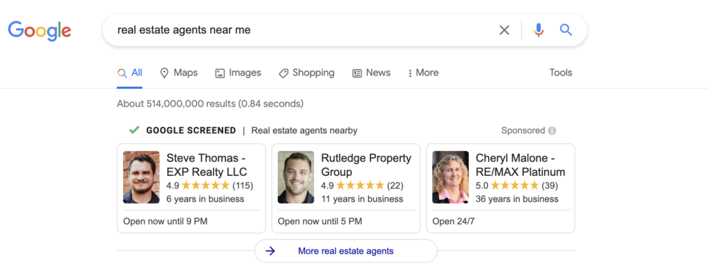 adwords real estate agents near me